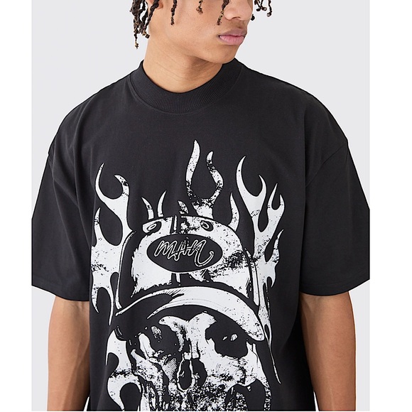 MENS SKULL FLAME GRAPHIC T-SHIRT SIZE SMALL - Picture 2 of 5